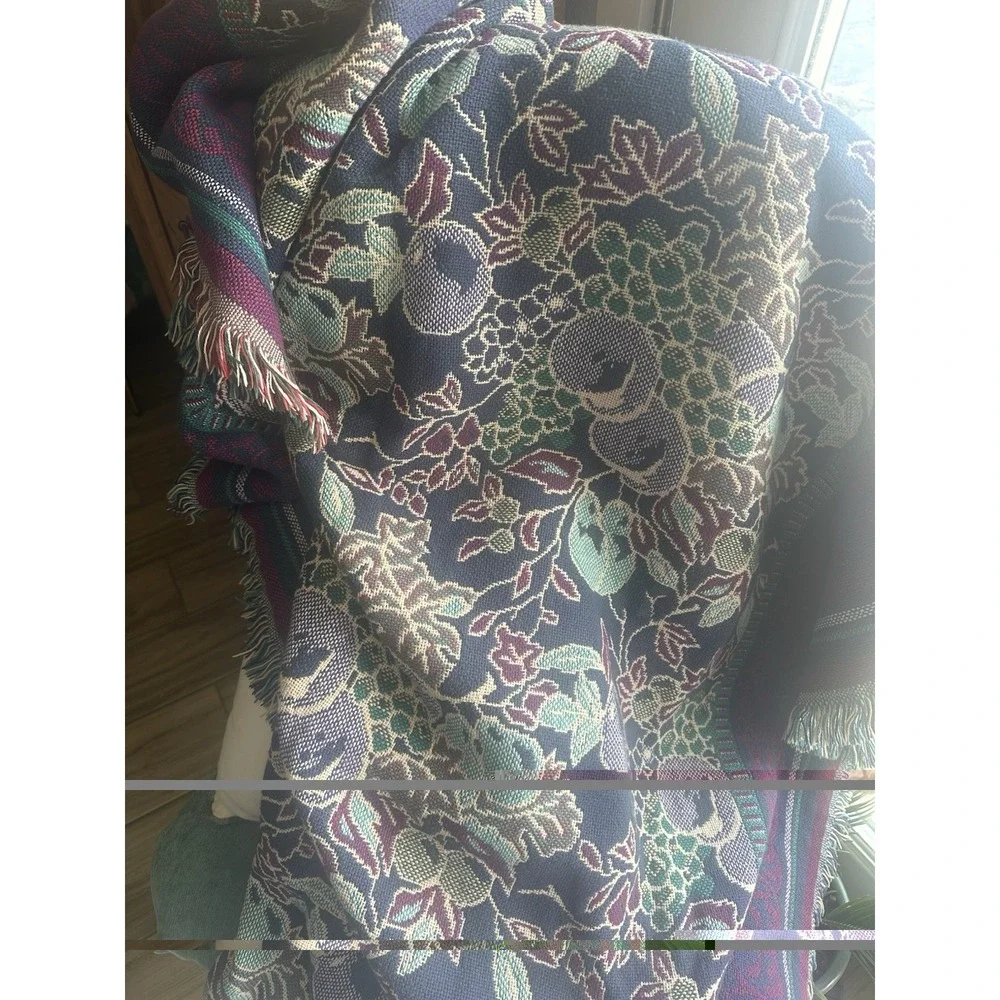 Vintage Goodwin Weavers Woven Tapestry Throw Blanket Fringe  47 X 67